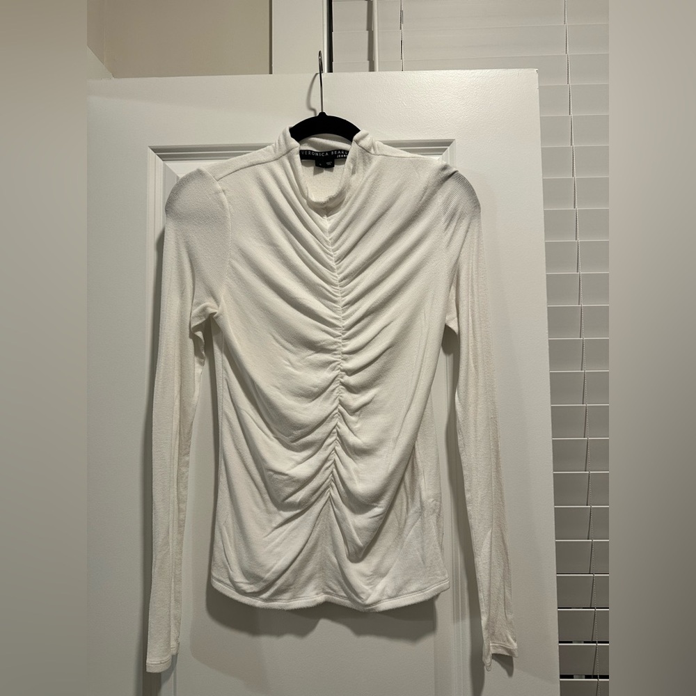 White Ruched Long Sleeve Top